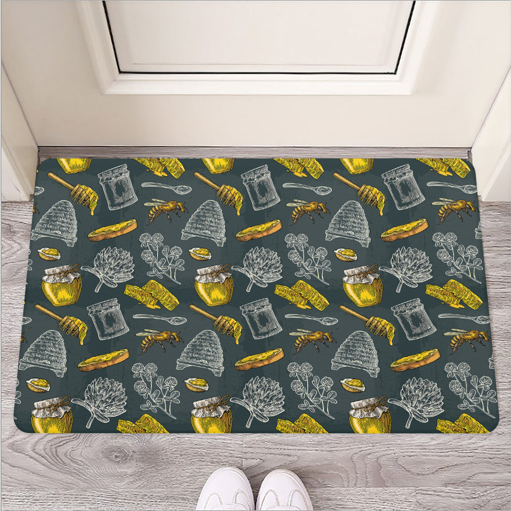 Vintage Honey Bee Print Rubber Doormat