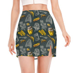 Vintage Honey Bee Print Side Slit Mini Skirt