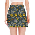 Vintage Honey Bee Print Side Slit Mini Skirt