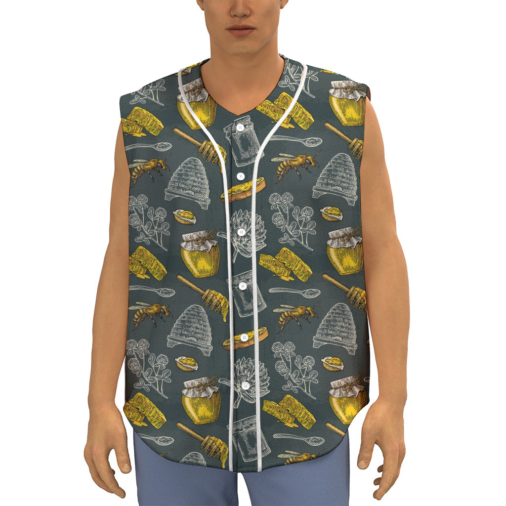 Vintage Honey Bee Print Sleeveless Baseball Jersey