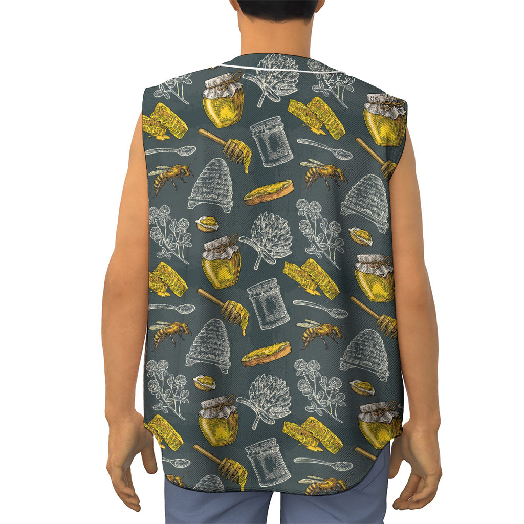 Vintage Honey Bee Print Sleeveless Baseball Jersey