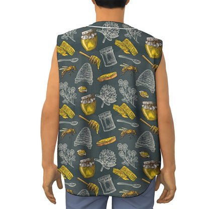 Vintage Honey Bee Print Sleeveless Baseball Jersey