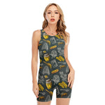 Vintage Honey Bee Print Sleeveless One Piece Swimsuit