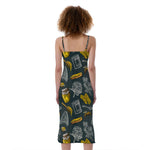 Vintage Honey Bee Print Slim Fit Midi Cami Dress