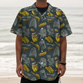 Vintage Honey Bee Print Textured Short Sleeve Shirt