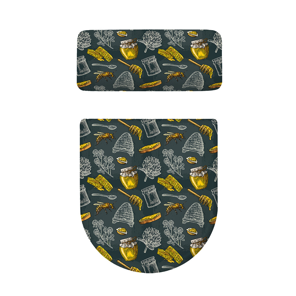 Vintage Honey Bee Print Toilet Lid And Tank Cover Set