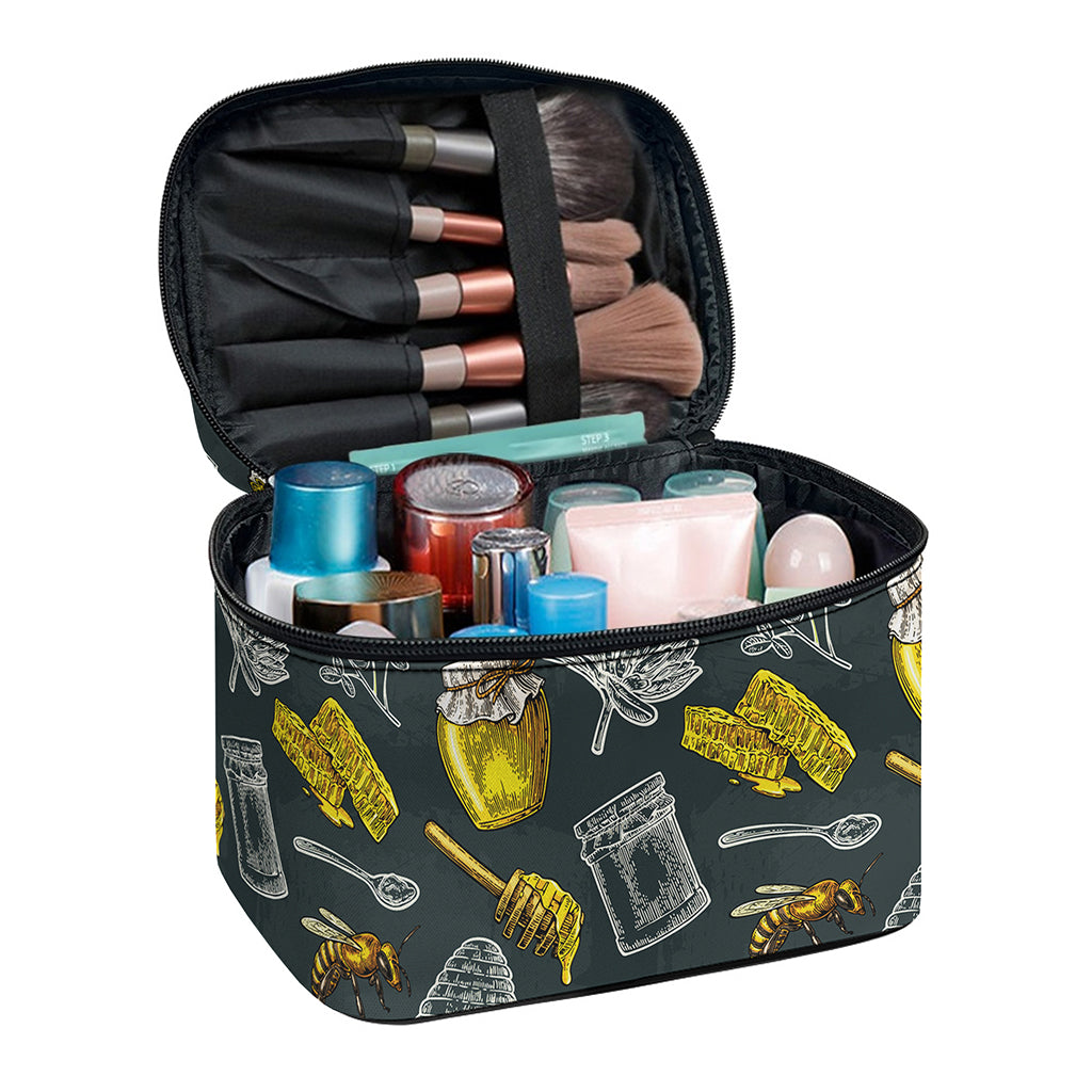 Vintage Honey Bee Print Travel Makeup Bag