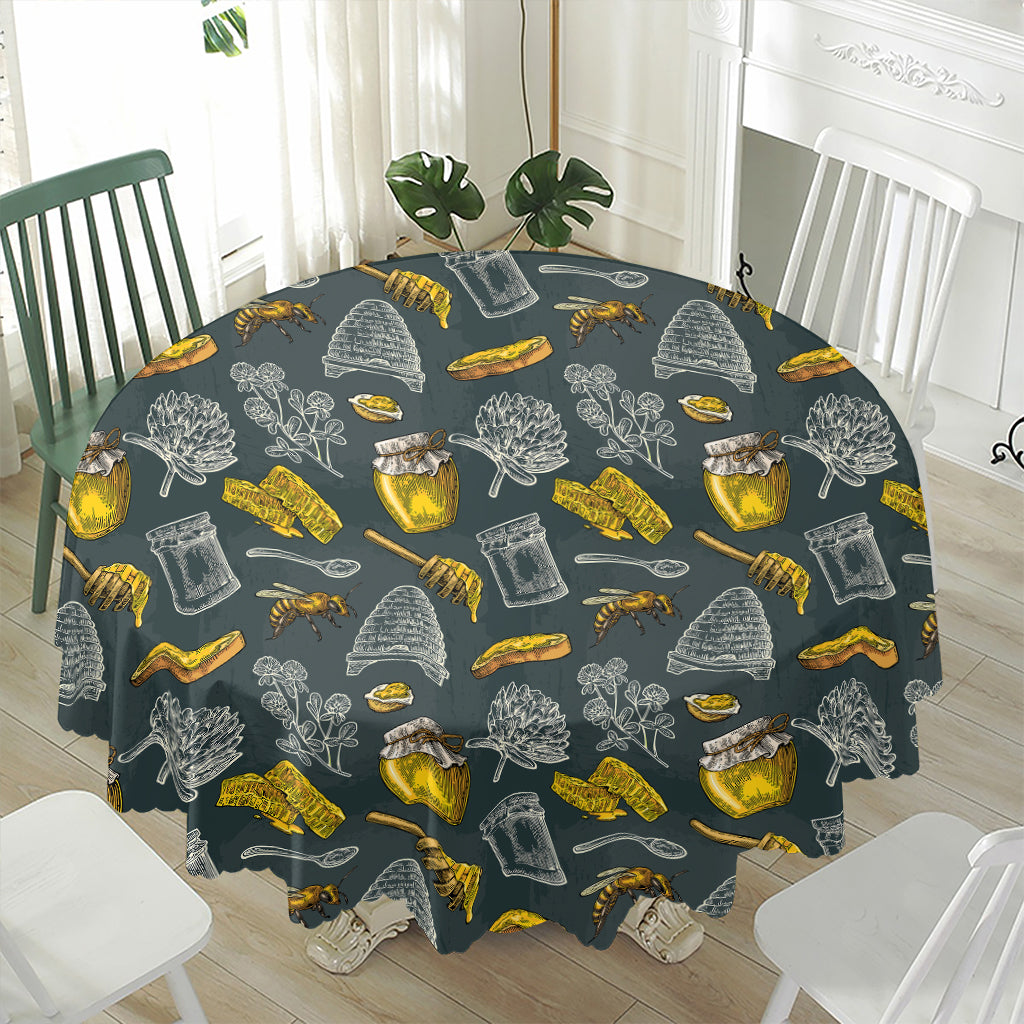 Vintage Honey Bee Print Waterproof Round Tablecloth