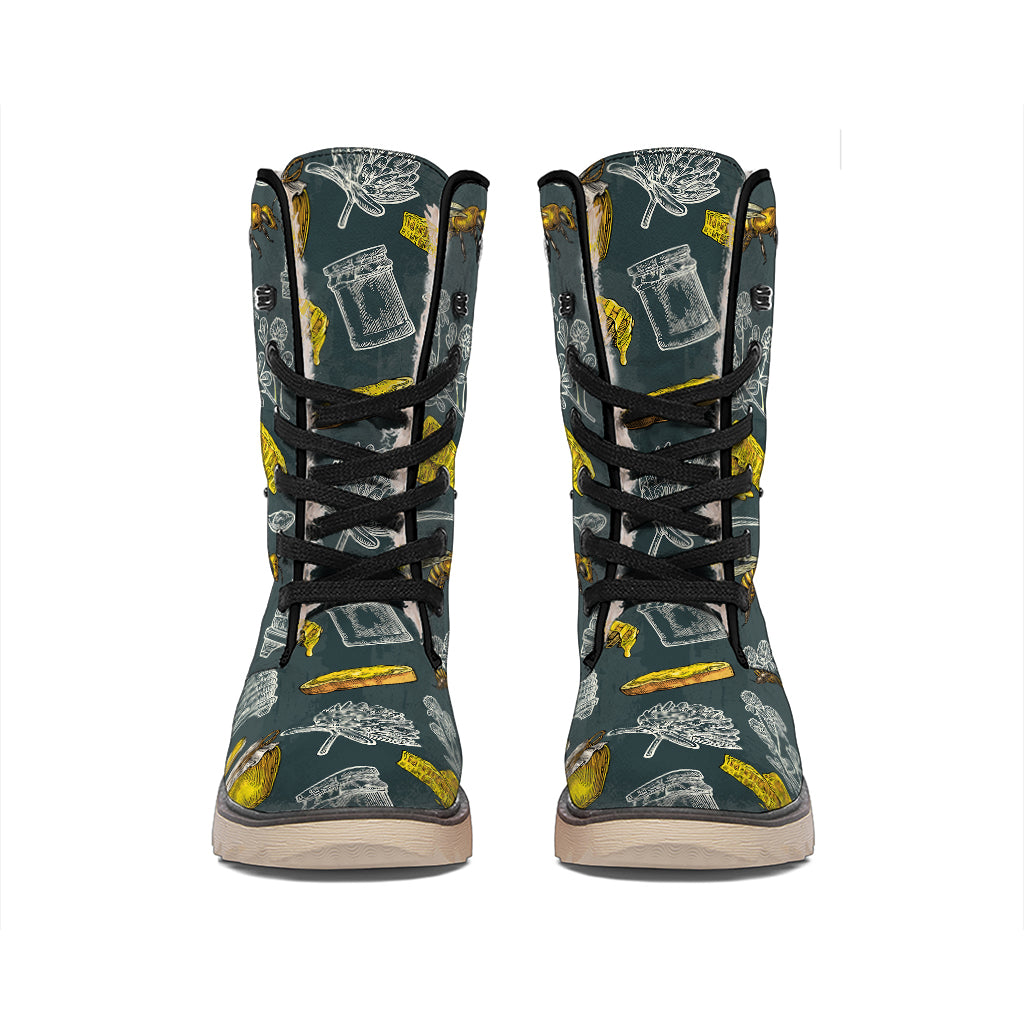 Vintage Honey Bee Print Winter Boots