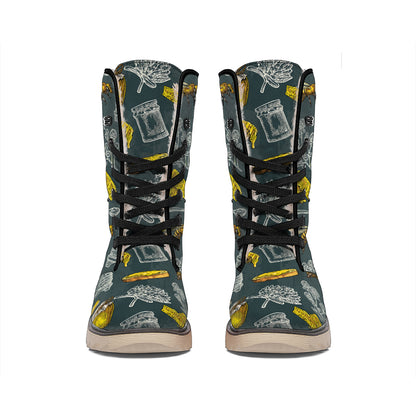 Vintage Honey Bee Print Winter Boots