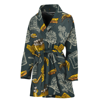 Vintage Honey Bee Print Women's Bathrobe