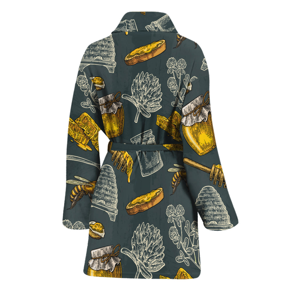 Vintage Honey Bee Print Women's Bathrobe