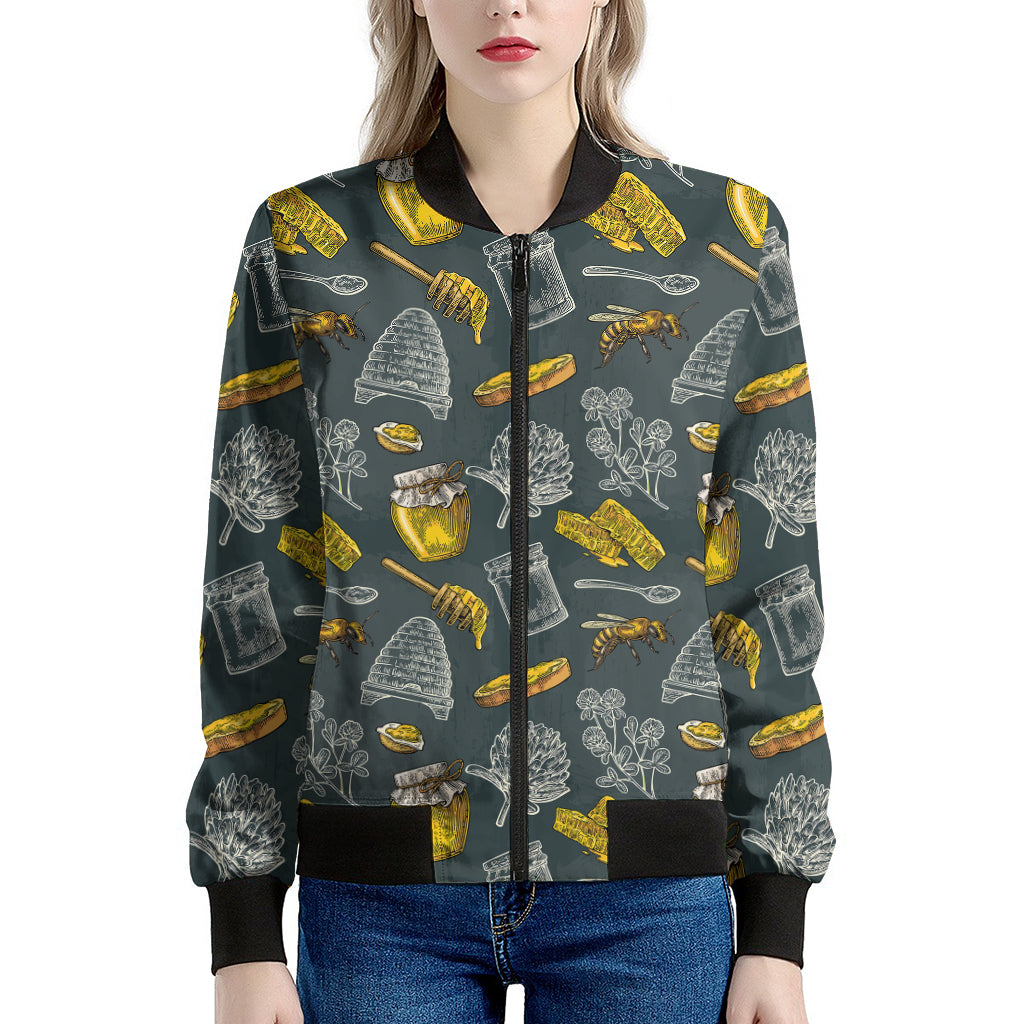 Vintage Honey Bee Print Women's Bomber Jacket