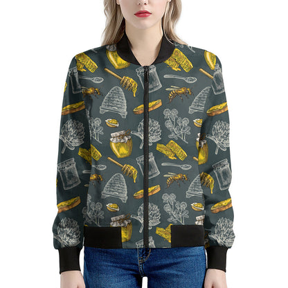Vintage Honey Bee Print Women's Bomber Jacket