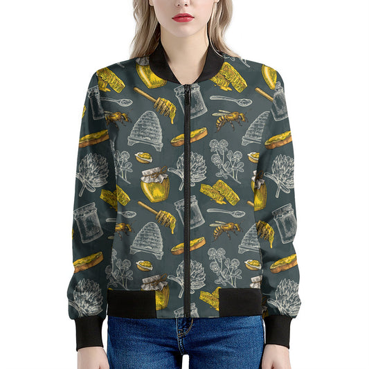 Vintage Honey Bee Print Women's Bomber Jacket