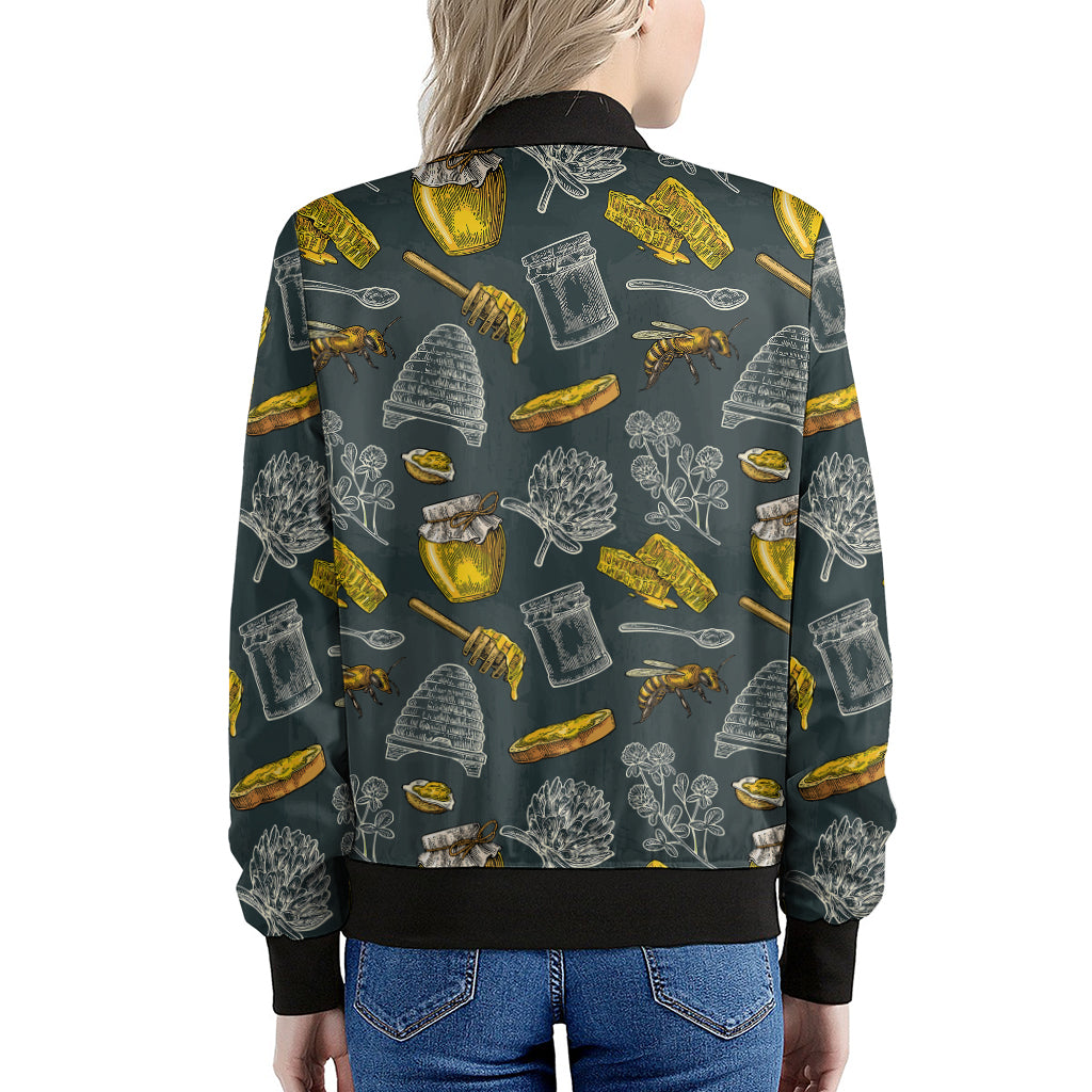 Vintage Honey Bee Print Women's Bomber Jacket