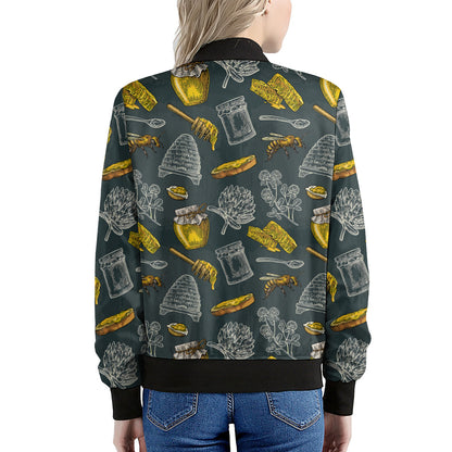 Vintage Honey Bee Print Women's Bomber Jacket