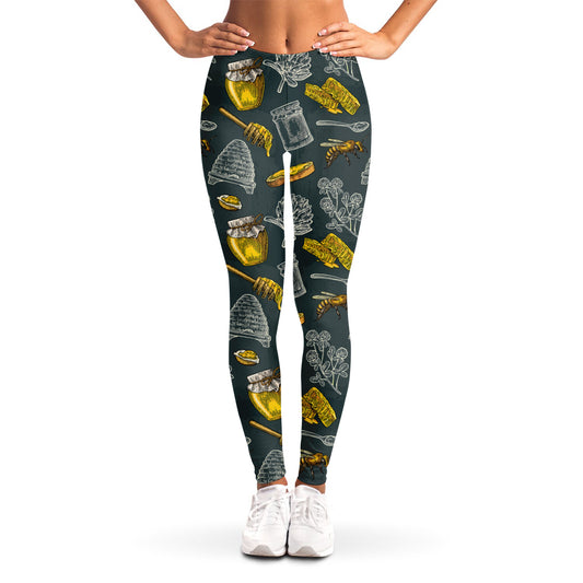 Vintage Honey Bee Print Women's Leggings