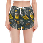 Vintage Honey Bee Print Women's Split Running Shorts