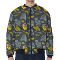 Vintage Honey Bee Print Zip Sleeve Bomber Jacket