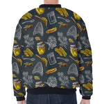 Vintage Honey Bee Print Zip Sleeve Bomber Jacket