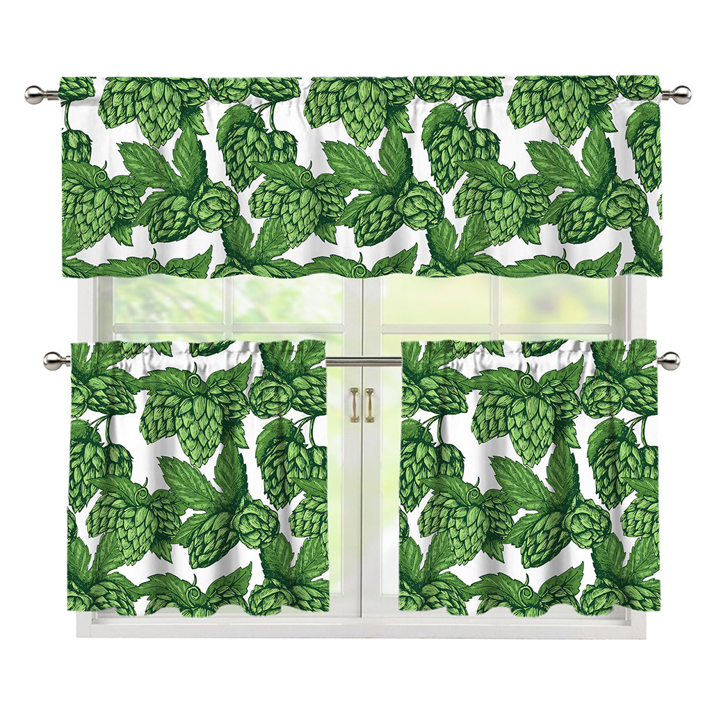Vintage Hop Cone Pattern Print 3 Piece Kitchen Curtains