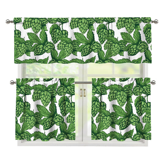 Vintage Hop Cone Pattern Print 3 Piece Kitchen Curtains