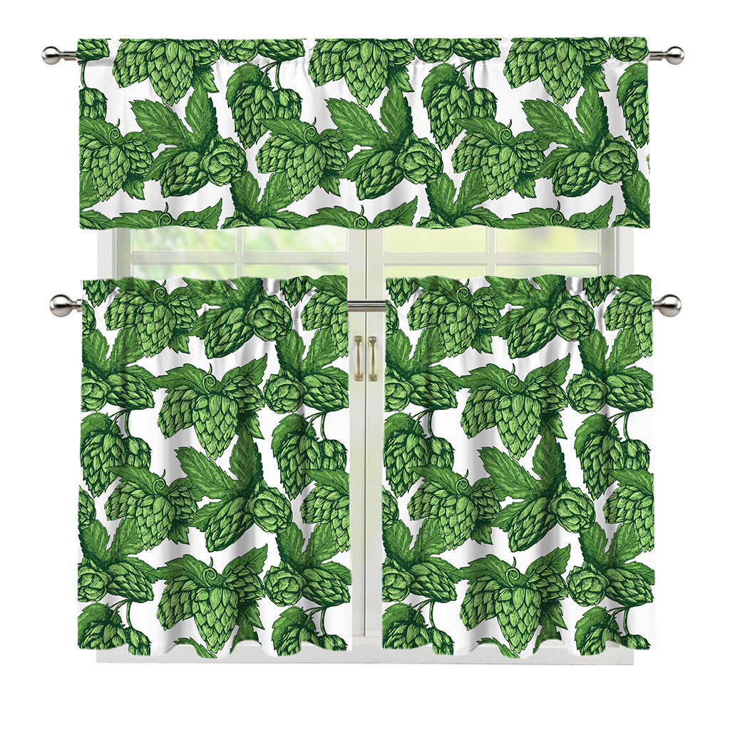 Vintage Hop Cone Pattern Print 3 Piece Kitchen Curtains
