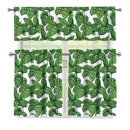 Vintage Hop Cone Pattern Print 3 Piece Kitchen Curtains