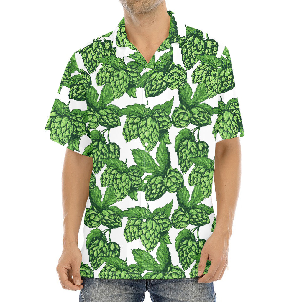 Vintage Hop Cone Pattern Print Aloha Shirt