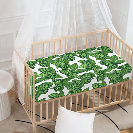Vintage Hop Cone Pattern Print Baby Crib Sheet