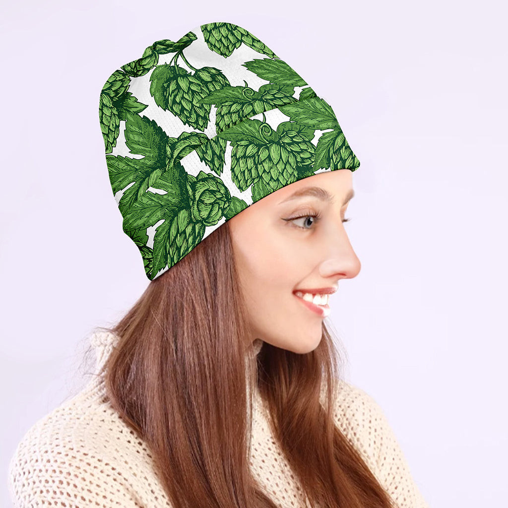 Vintage Hop Cone Pattern Print Beanie