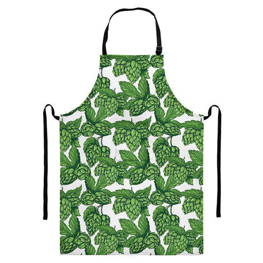 Vintage Hop Cone Pattern Print Bib Apron With Pocket