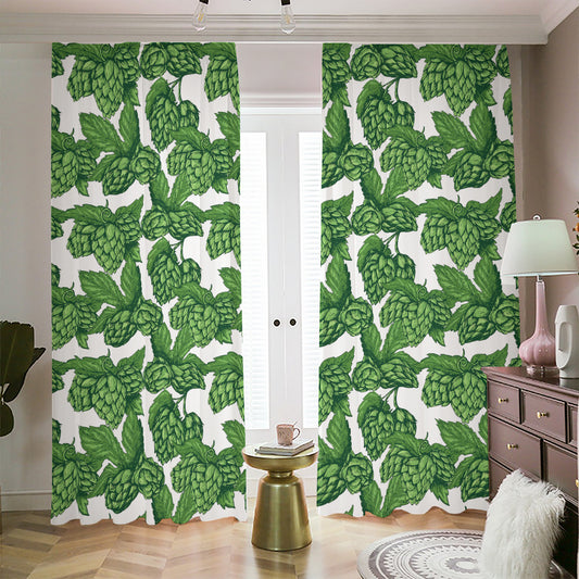 Vintage Hop Cone Pattern Print Blackout Pencil Pleat Curtains