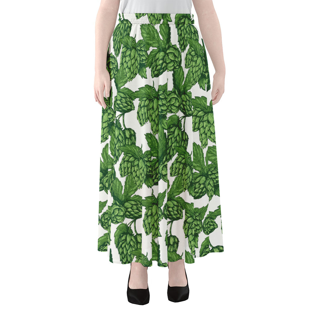 Vintage Hop Cone Pattern Print Chiffon Maxi Skirt