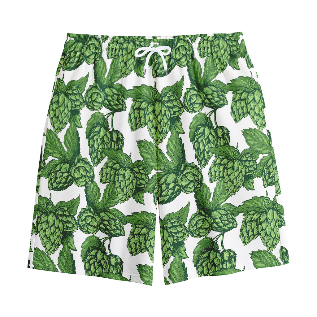 Vintage Hop Cone Pattern Print Cotton Shorts