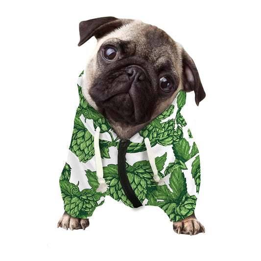 Vintage Hop Cone Pattern Print Dog Zip Up Hoodie