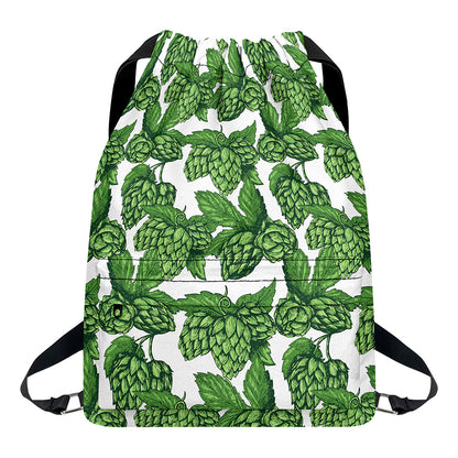 Vintage Hop Cone Pattern Print Drawstring Backpack