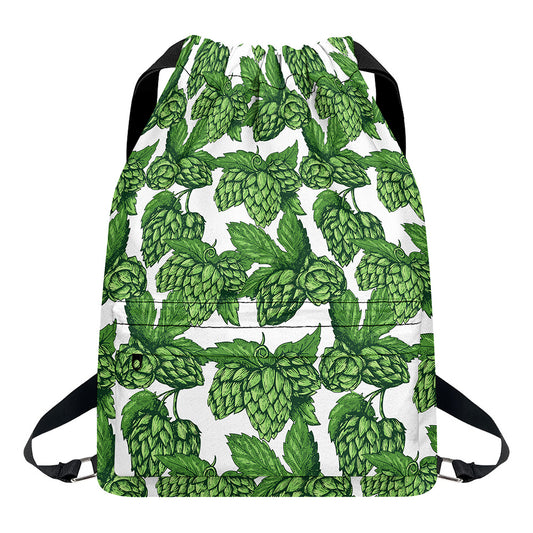 Vintage Hop Cone Pattern Print Drawstring Backpack