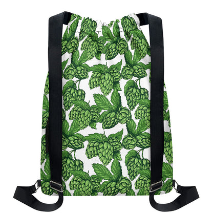 Vintage Hop Cone Pattern Print Drawstring Backpack