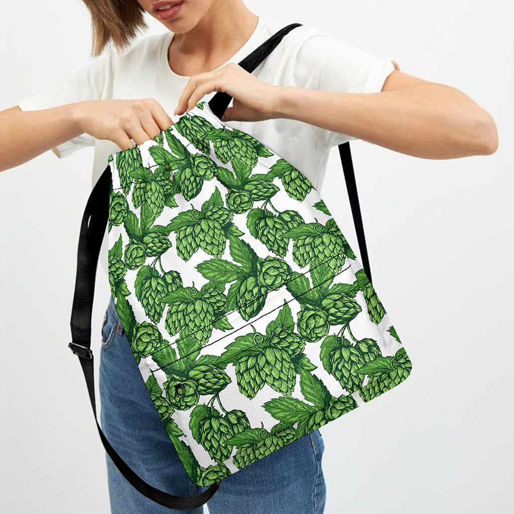 Vintage Hop Cone Pattern Print Drawstring Backpack