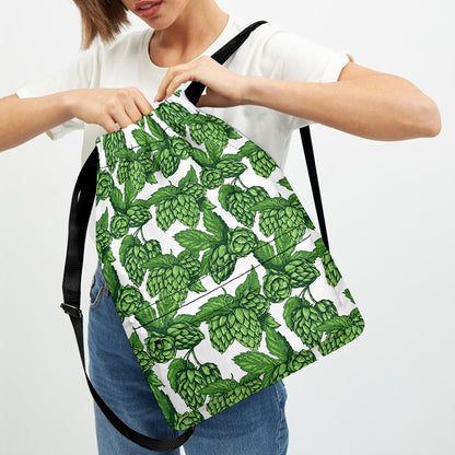 Vintage Hop Cone Pattern Print Drawstring Backpack