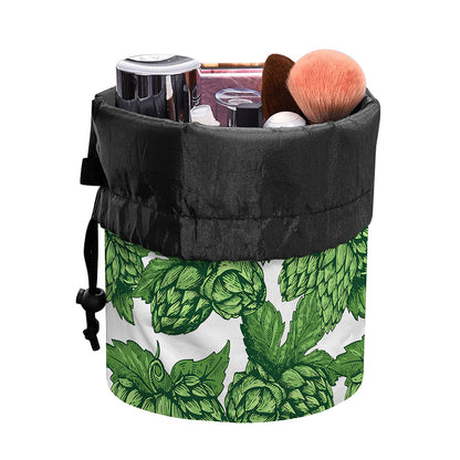 Vintage Hop Cone Pattern Print Drawstring Makeup Bag