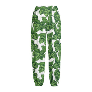 Vintage Hop Cone Pattern Print Fleece Lined Knit Pants