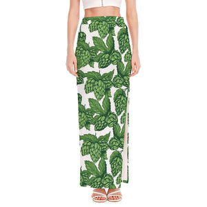 Vintage Hop Cone Pattern Print High Slit Maxi Skirt