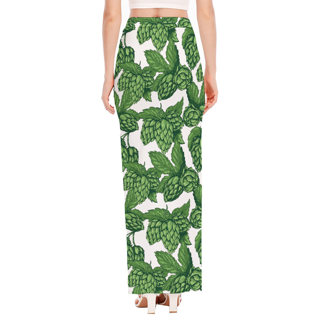 Vintage Hop Cone Pattern Print High Slit Maxi Skirt