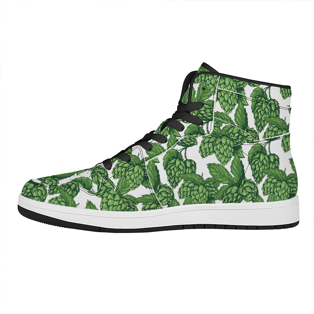 Vintage Hop Cone Pattern Print High Top Leather Sneakers