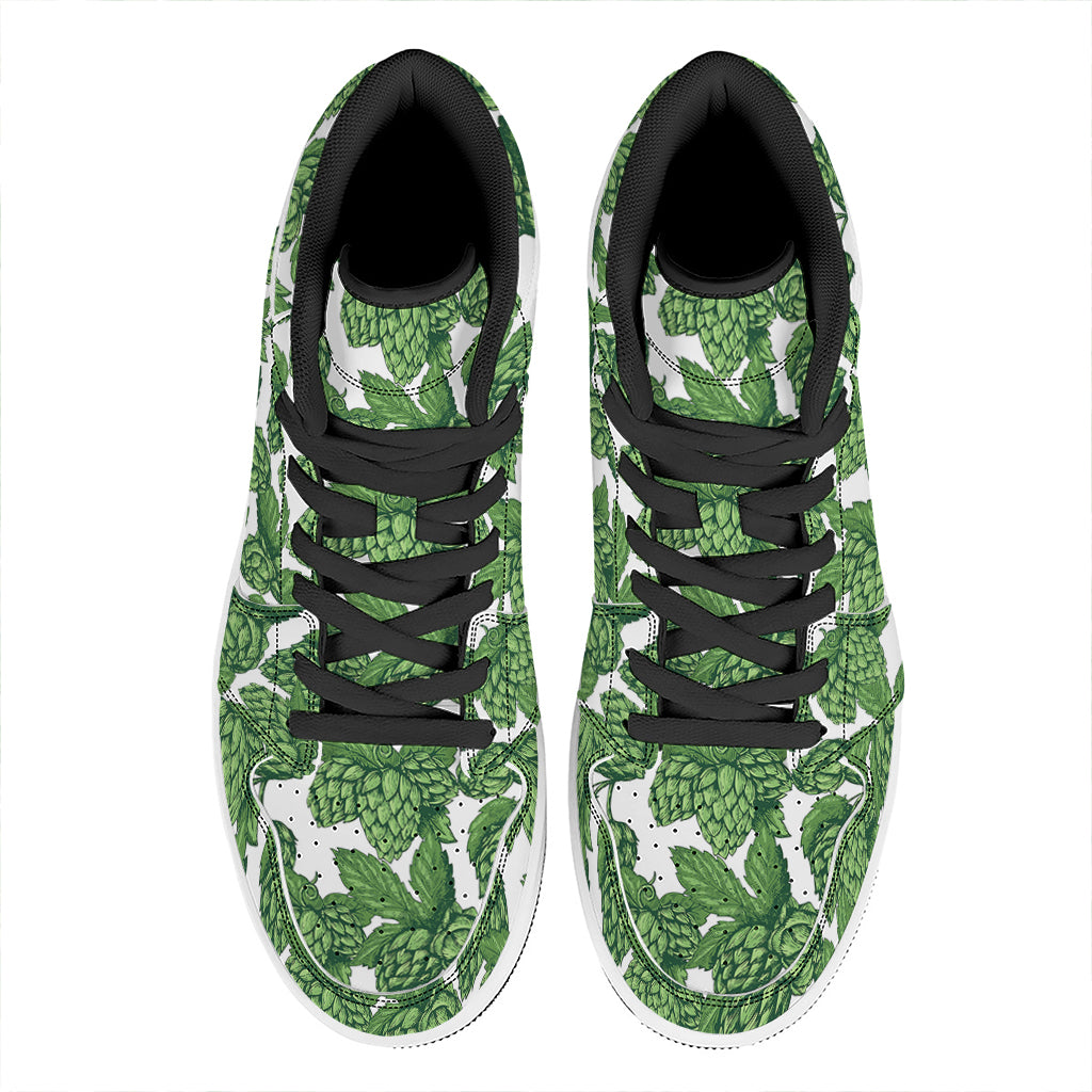 Vintage Hop Cone Pattern Print High Top Leather Sneakers