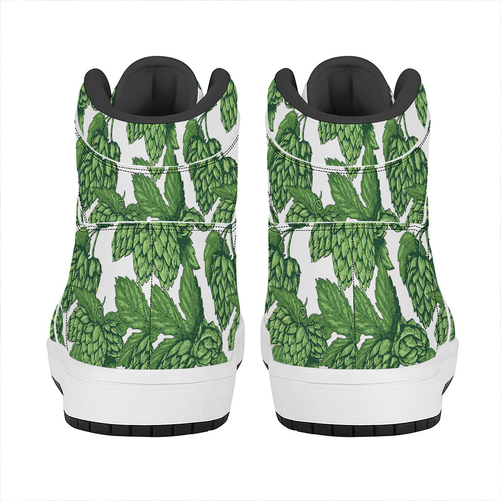 Vintage Hop Cone Pattern Print High Top Leather Sneakers