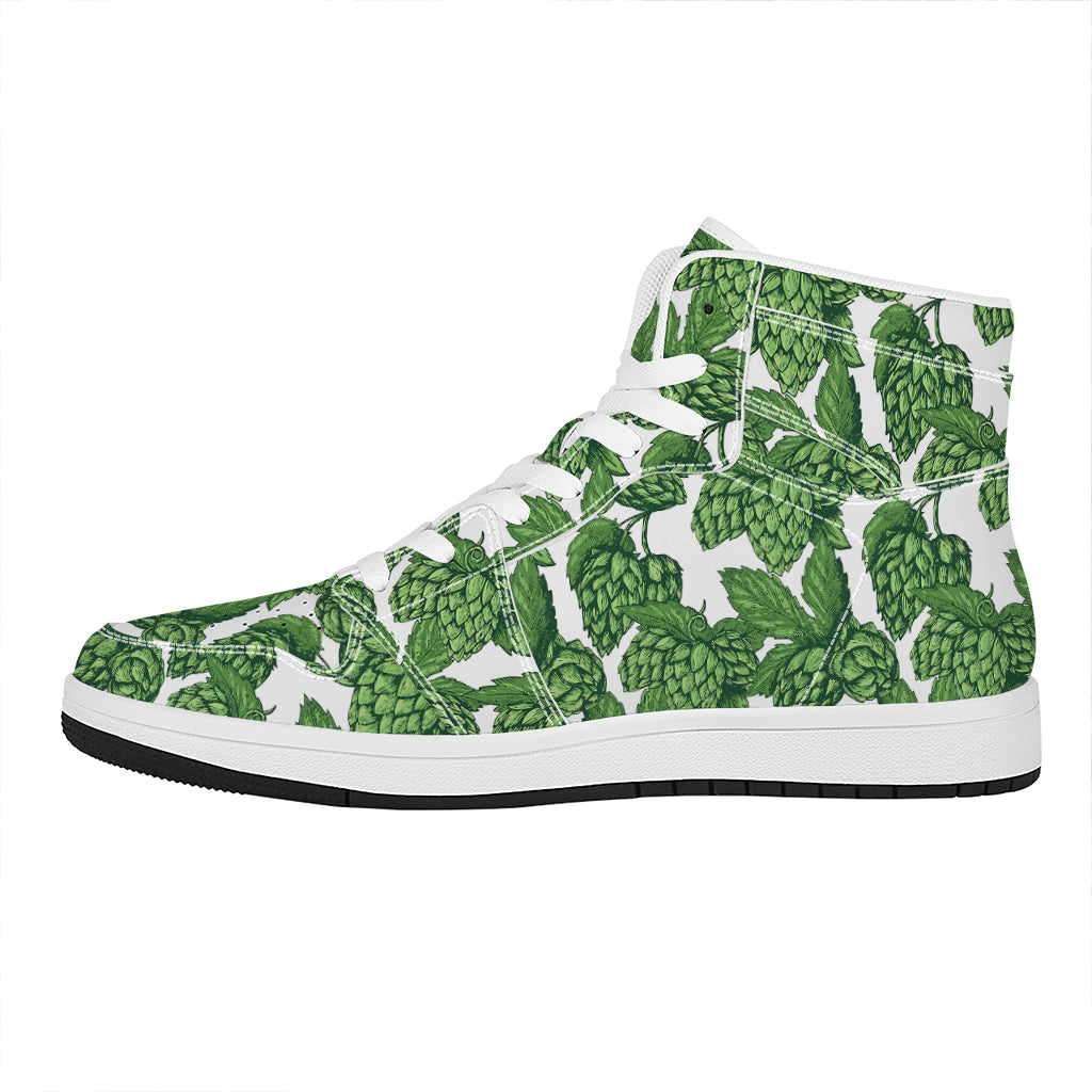 Vintage Hop Cone Pattern Print High Top Leather Sneakers